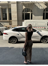 Leopard Low-Rise Long Skirt