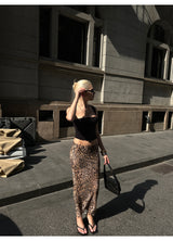 Leopard Low-Rise Long Skirt
