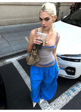 Blue Sports Drawstring Pants
