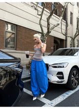 Blue Sports Drawstring Pants