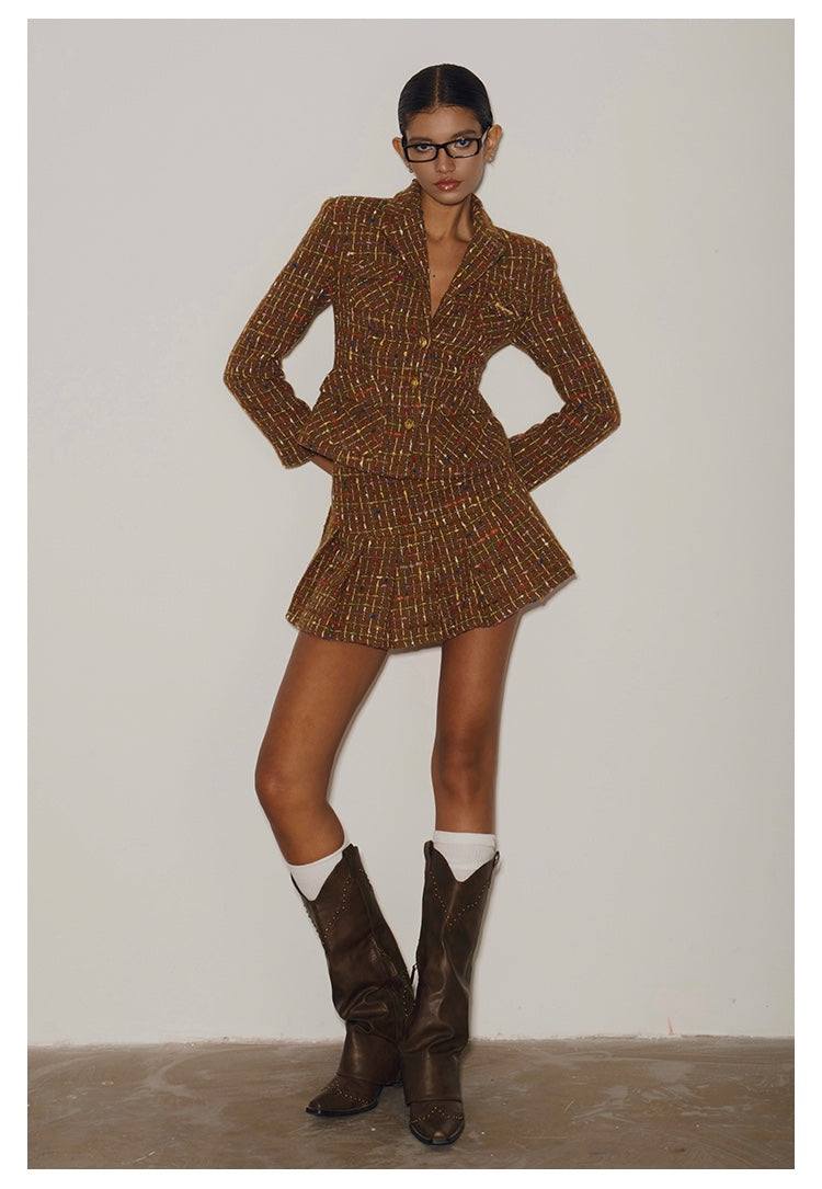 Plaid Tweed Jacket / Skirt