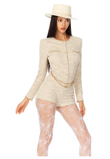 Belted Tweed Jumpsuit