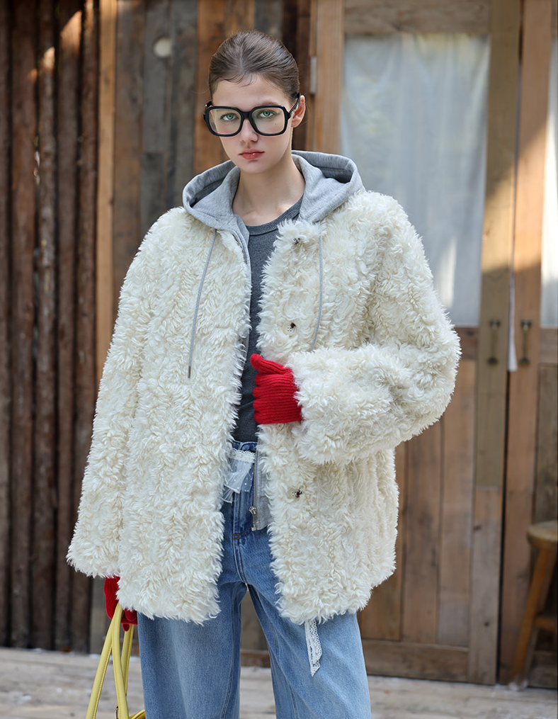 White Faux-Lamb Coat
