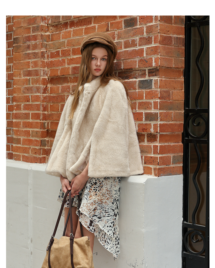Light Beige Faux-Mink Cape