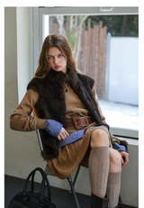 Espresso Fur Stand Collar Vest