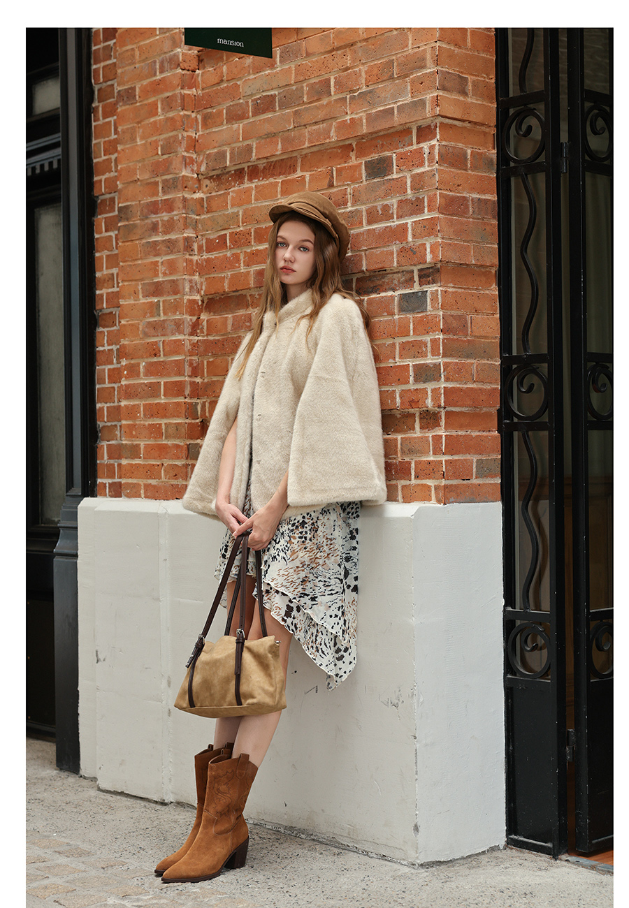 Light Beige Faux-Mink Cape