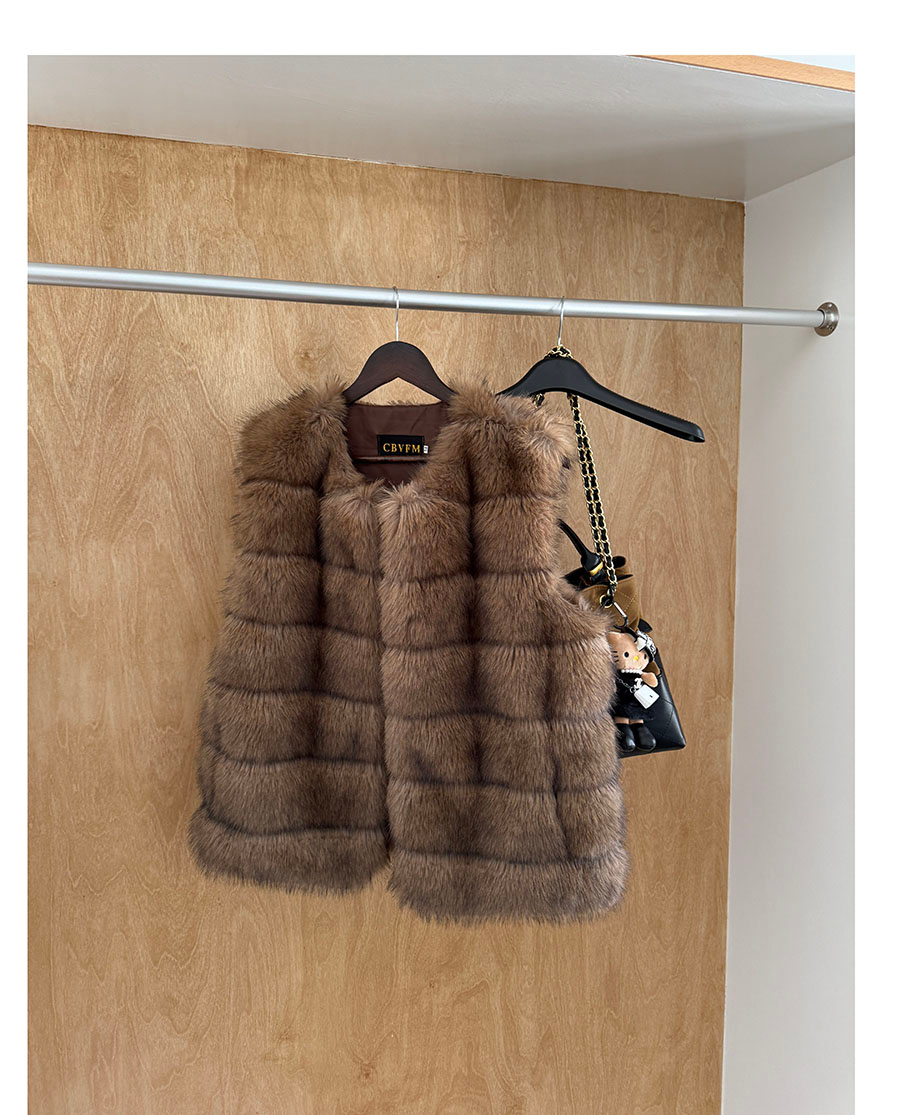 Faux Fur Short Vest - Brown