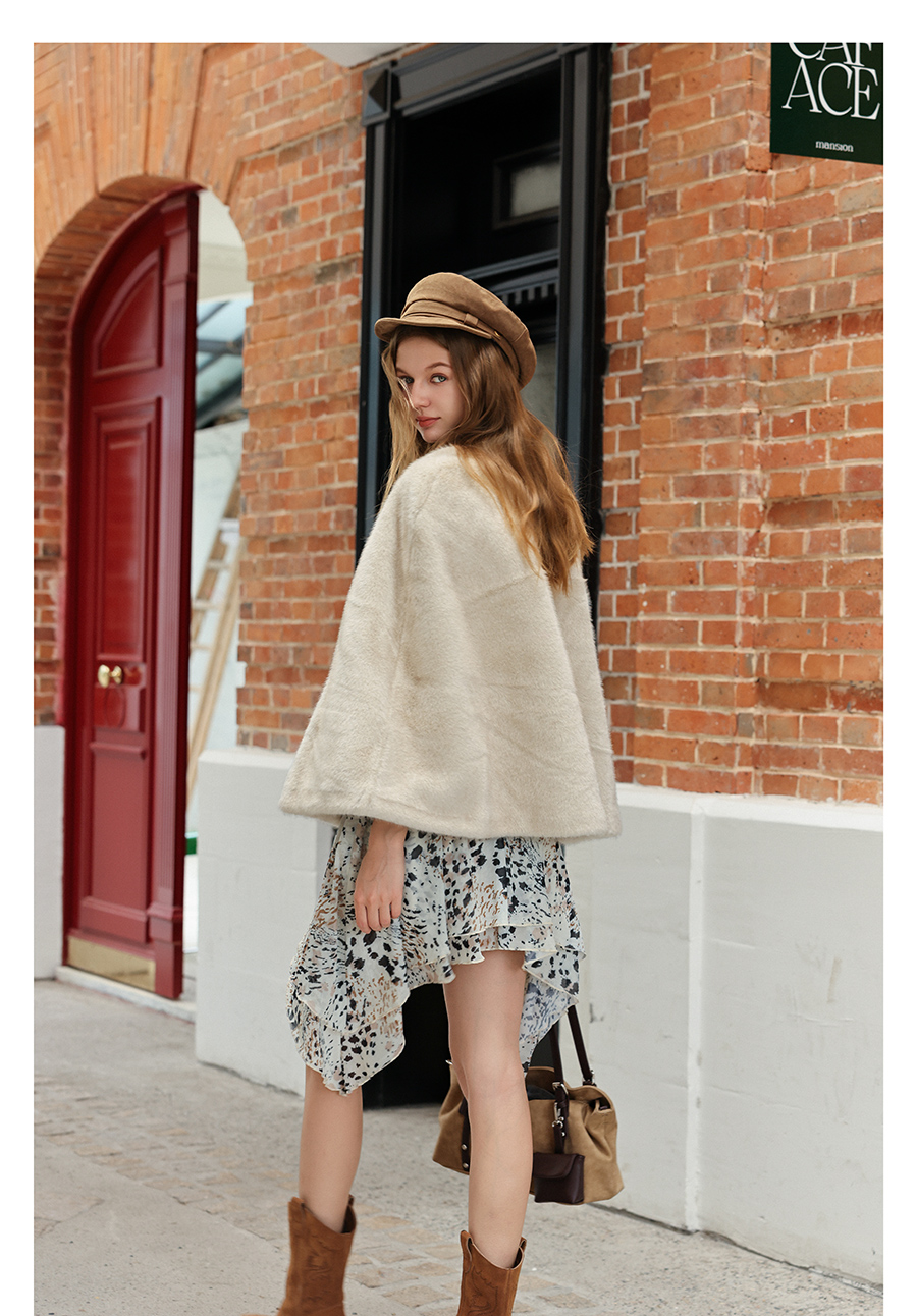 Light Beige Faux-Mink Cape