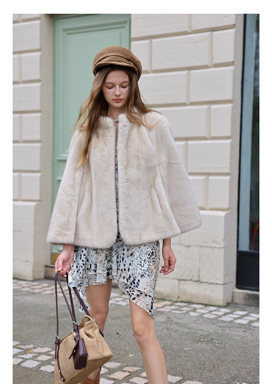 Light Beige Faux-Mink Cape
