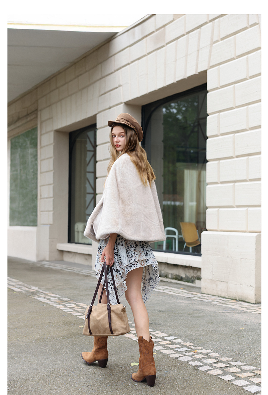 Light Beige Faux-Mink Cape