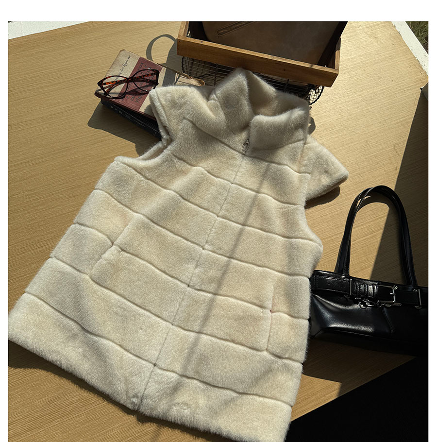 Cream Fur Stand Collar Vest
