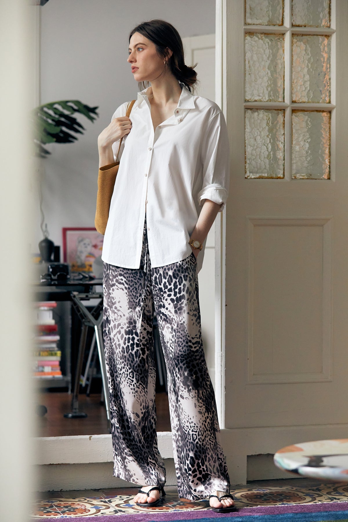 Leopard Print Wide-Leg Trousers