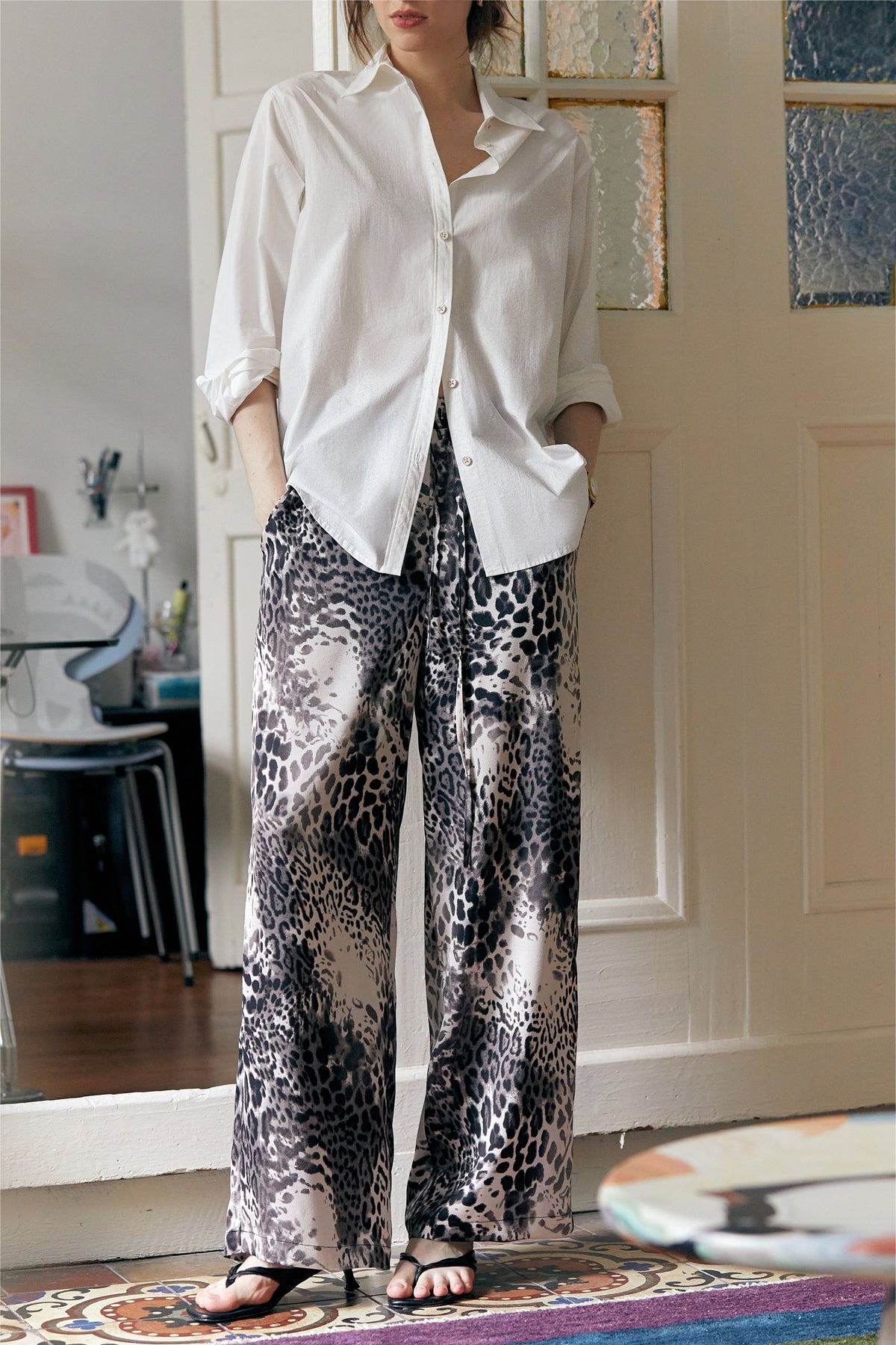 Leopard Print Wide-Leg Trousers