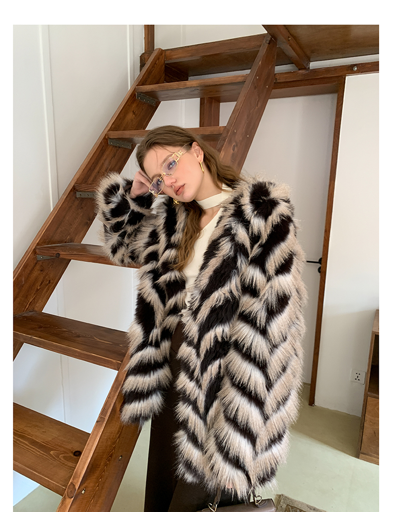 Two-Tone Faux Fur Coat