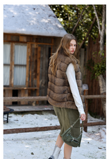 Faux Fur Short Vest - Brown