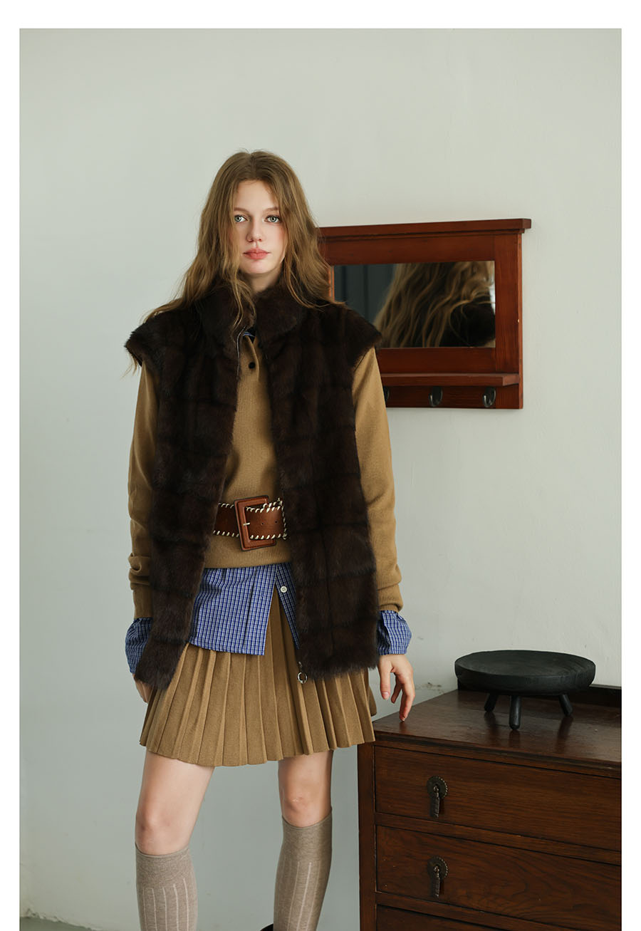 Espresso Fur Stand Collar Vest