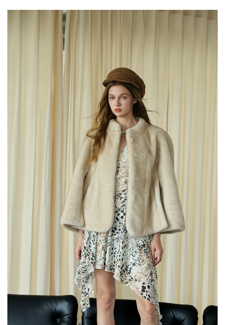 Light Beige Faux-Mink Cape