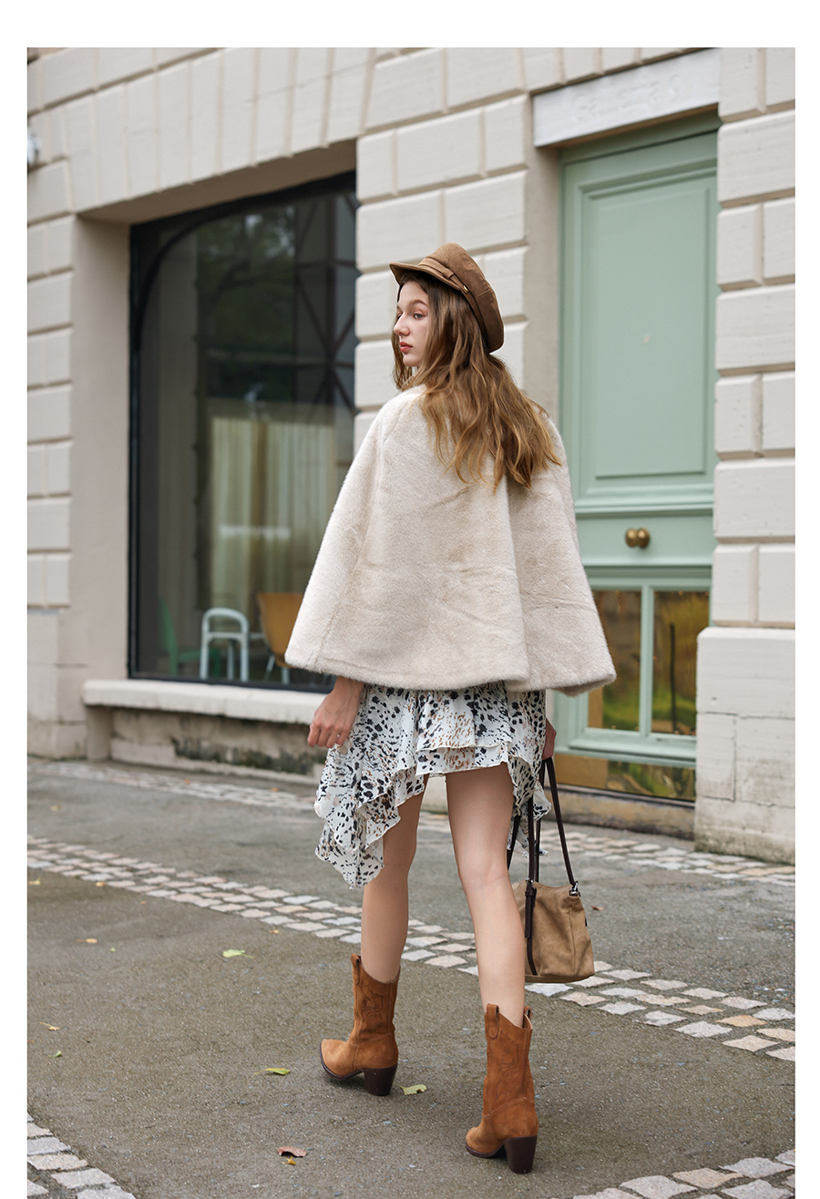 Light Beige Faux-Mink Cape