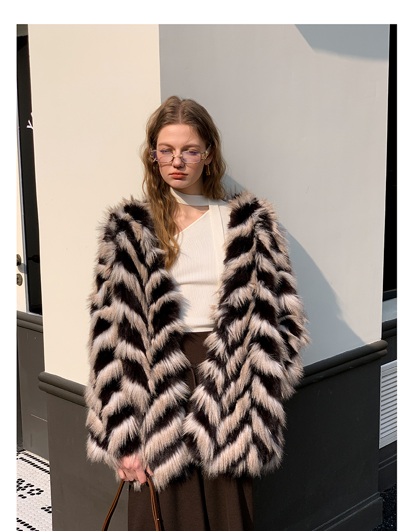 Two-Tone Faux Fur Coat