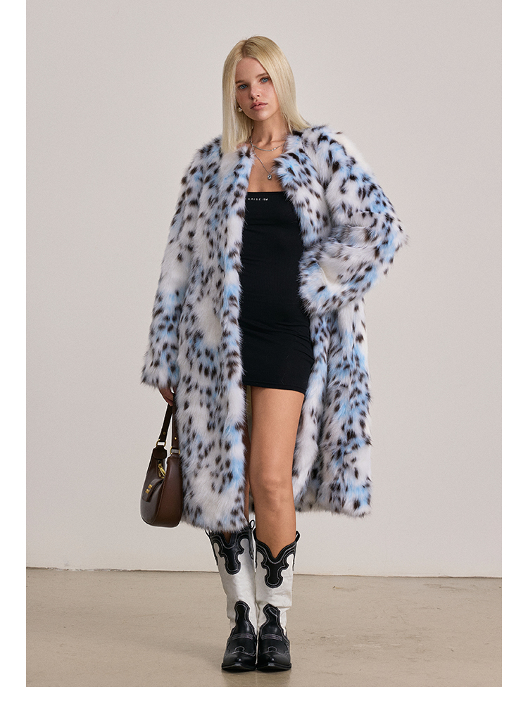 Blue Leopard Fur Coat