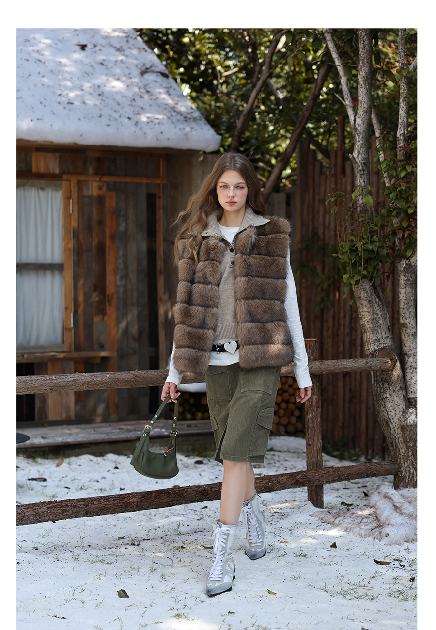 Faux Fur Short Vest - Brown