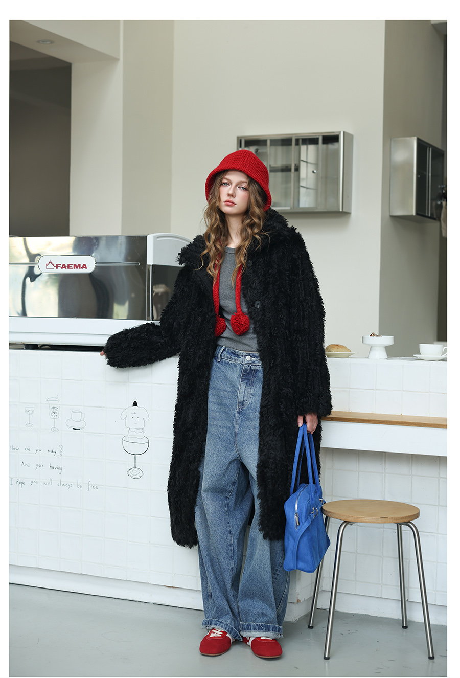 Black Plush Fur Coat