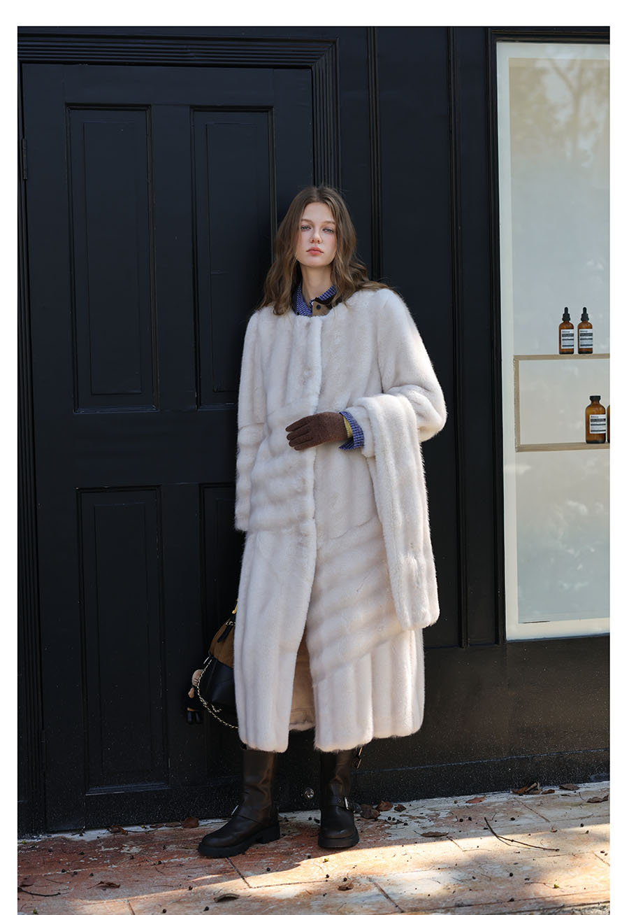 Snow Fur Coat with Scarf