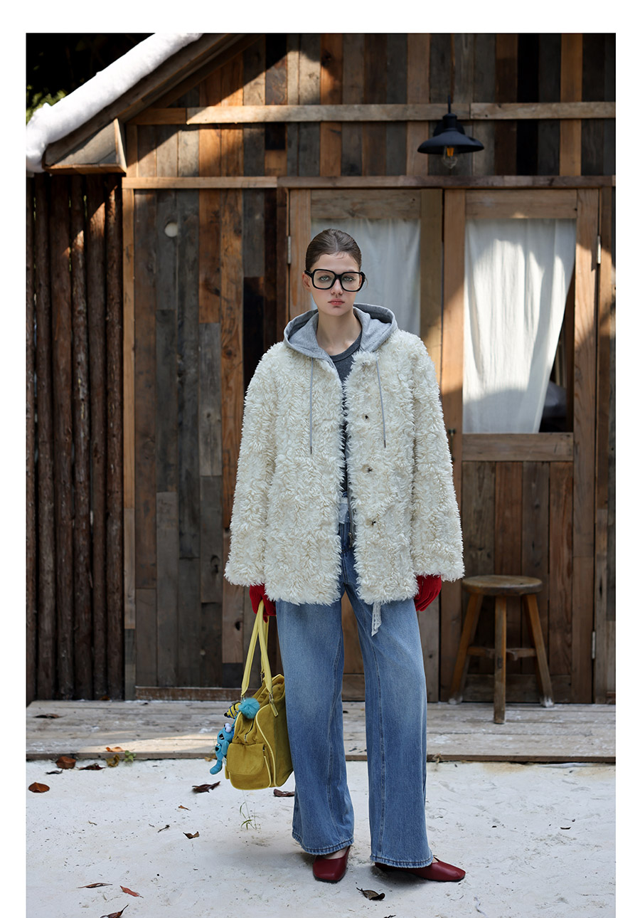 White Faux-Lamb Coat