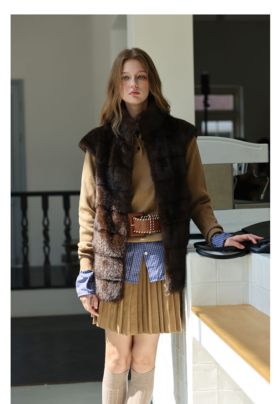 Espresso Fur Stand Collar Vest