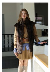 Espresso Fur Stand Collar Vest