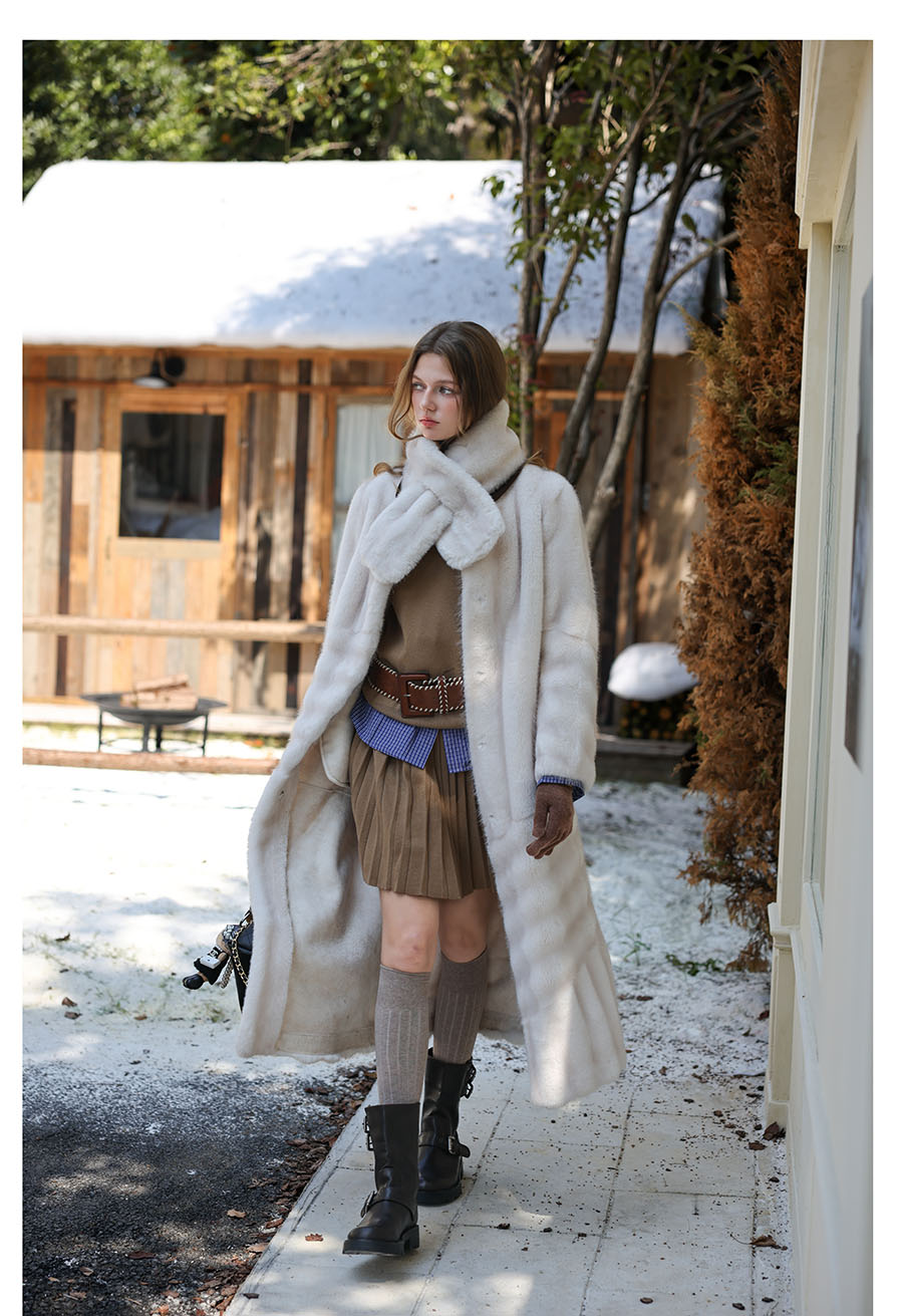 Snow Fur Coat with Scarf
