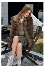 Faux Fur Short Vest - Brown