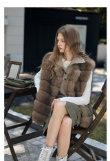 Faux Fur Short Vest - Brown