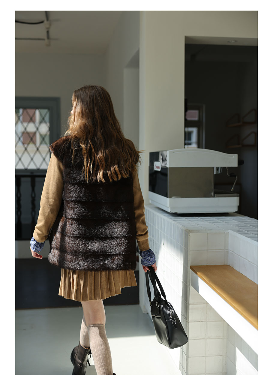 Espresso Fur Stand Collar Vest