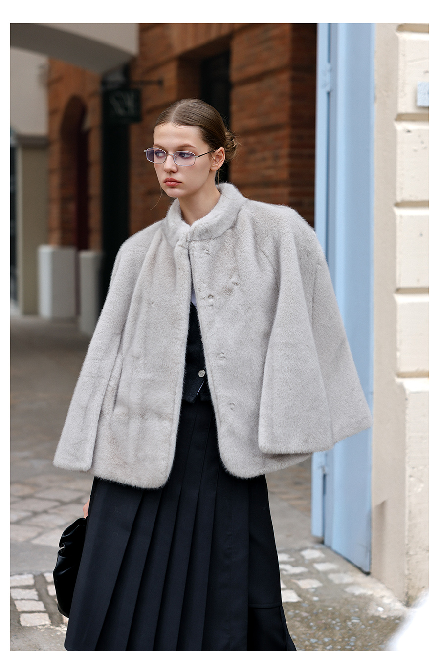Light Gray Faux-Mink Cape