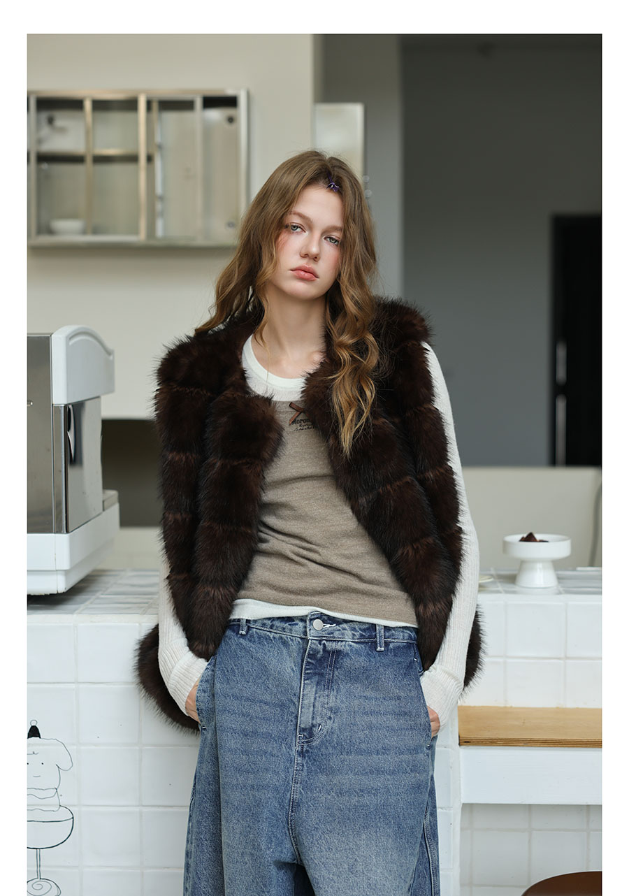 Faux Fur Short Vest - Espresso