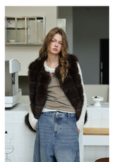 Faux Fur Short Vest - Espresso