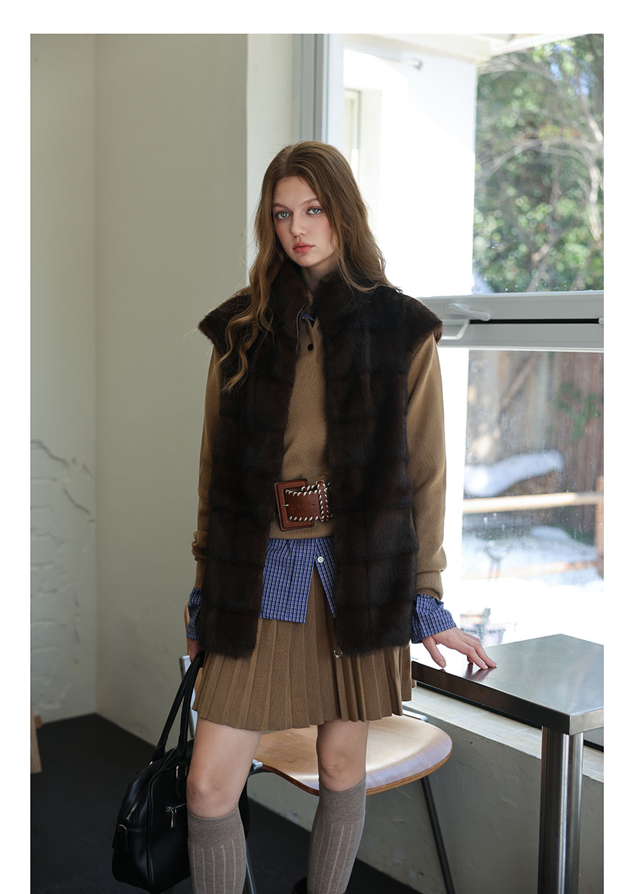 Espresso Fur Stand Collar Vest