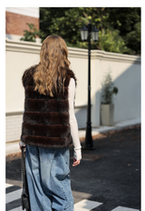 Faux Fur Short Vest - Espresso