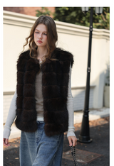 Faux Fur Short Vest - Espresso