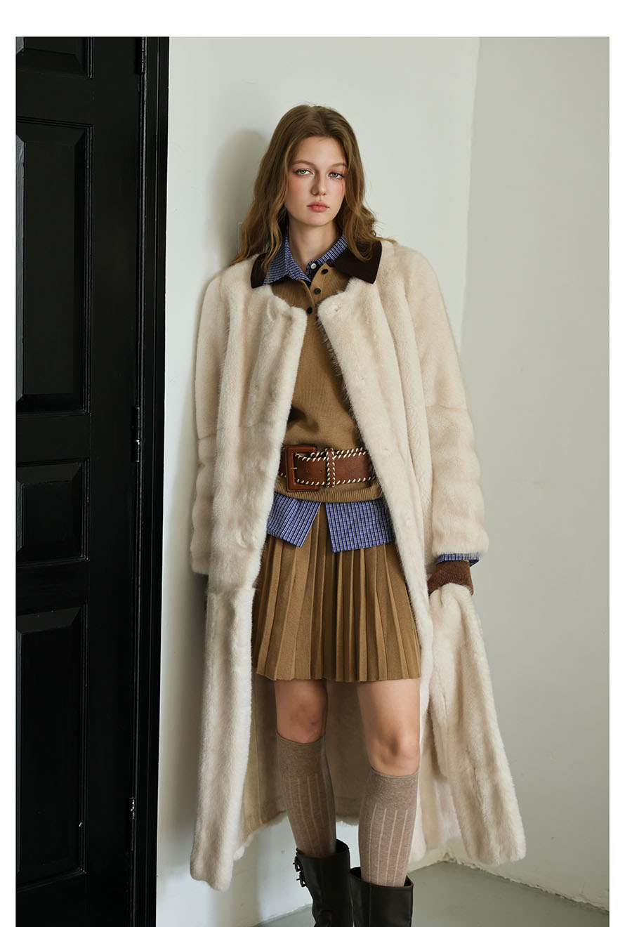 Snow Fur Coat with Scarf