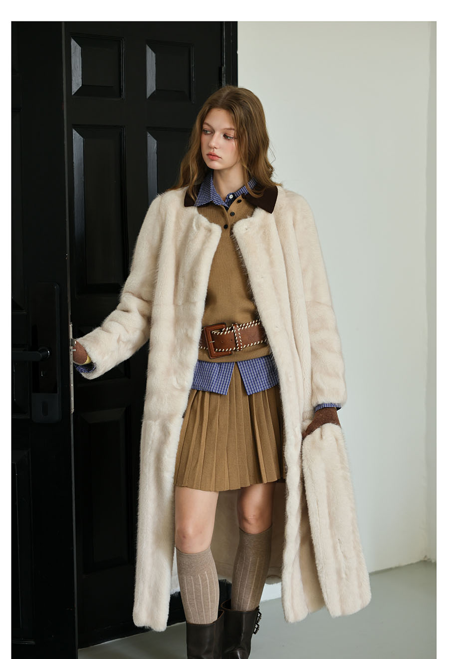 Snow Fur Coat with Scarf