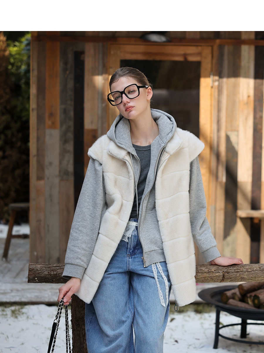 Cream Fur Stand Collar Vest