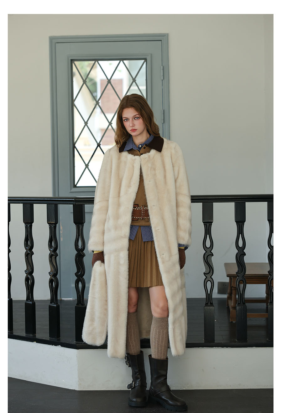 Snow Fur Coat with Scarf