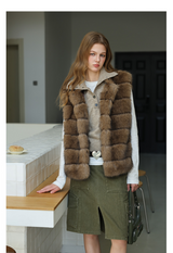 Faux Fur Short Vest - Brown