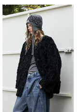 Black Faux-Lamb Coat