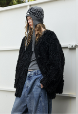 Black Faux-Lamb Coat