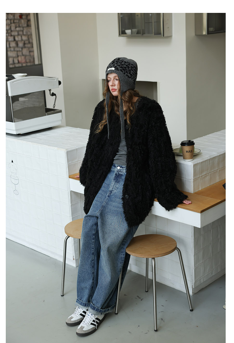 Black Faux-Lamb Coat