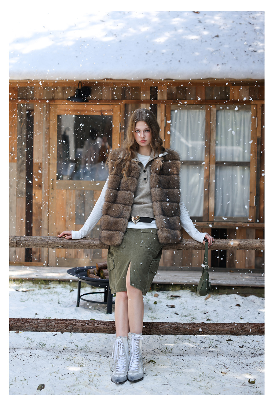 Faux Fur Short Vest - Brown