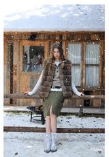 Faux Fur Short Vest - Brown